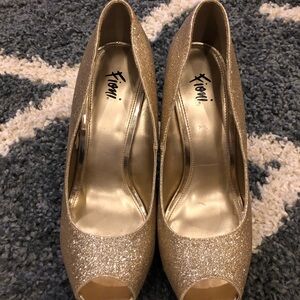 Gold Glitter Peep Toe Heels